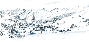 Papier peint panoramique La Clusaz en peinture - Muralconcept