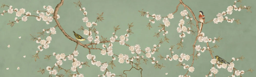 Papier peint sakura zen vert - Muralconcept