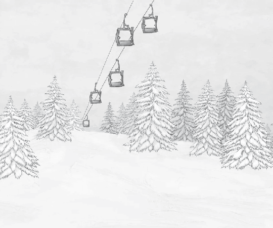 Papier peint montagne télécabine noir & blanc - Muralconcept