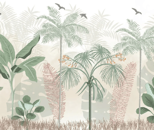 Papier peint panoramique jungle pastel - Muralconcept