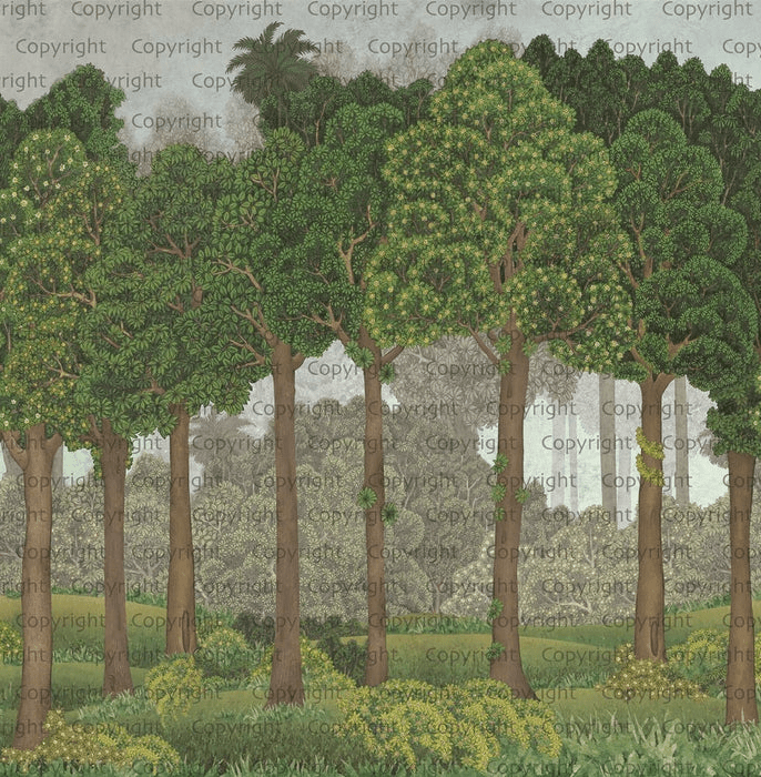 Papier peint grands arbres illustré