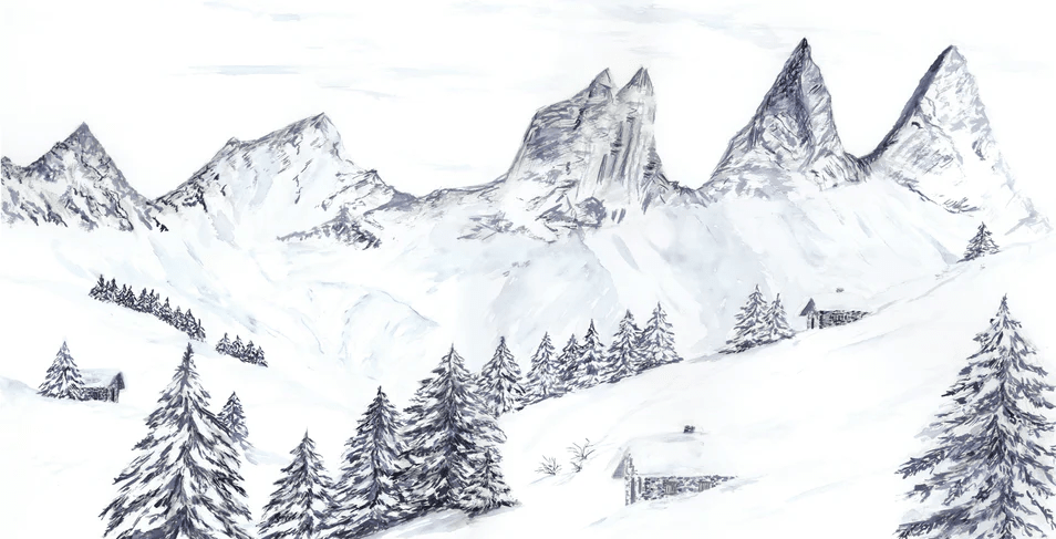 Papier peint aquarelle d’un rêve Alpin - Muralconcept