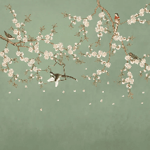 Papier peint sakura zen vert - Muralconcept