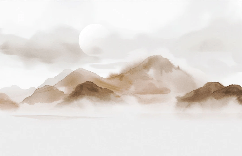 Papier peint montagnes voilées – Lueur sépia