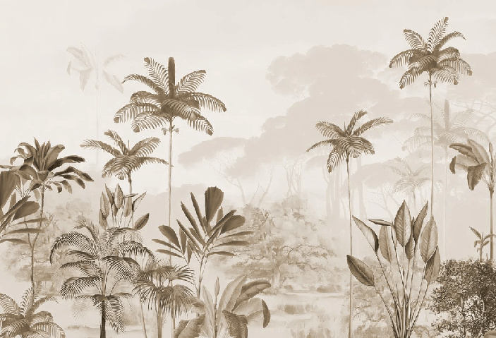 Papier peint panoramique jungle eden sépia - Muralconcept
