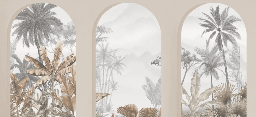 Papier peint arches tropicales sépia - Muralconcept