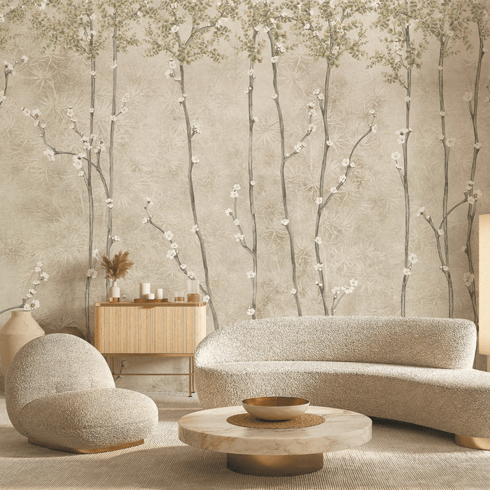 Papier peint panoramique branches japandi, XXL, tendance