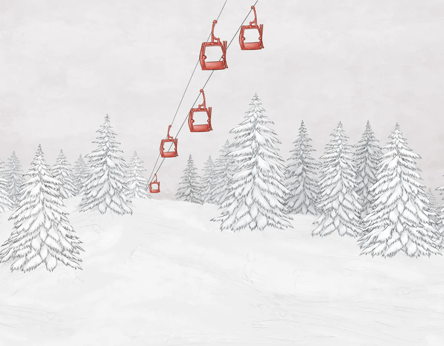 Papier peint montagne télécabine rouge