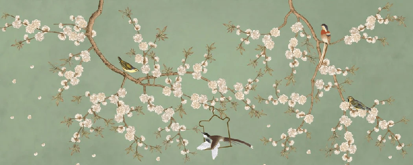 Zen sakura green wallpaper - Muralconcept
