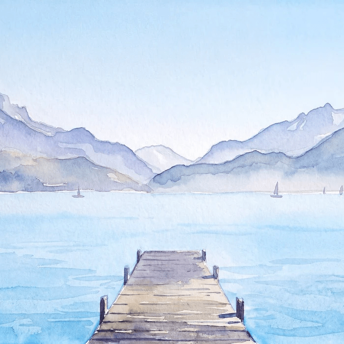 Papier peint aquarelle ponton lac Annecy - Perspective - Muralconcept