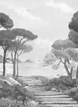 Papier peint balade dans les calanques noir et blanc - Muralconcept