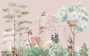 Papier peint chambre enfant nature magique rose - Muralconcept