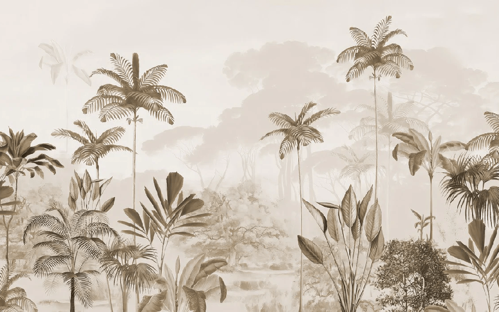 Papier peint panoramique jungle eden sépia - Muralconcept