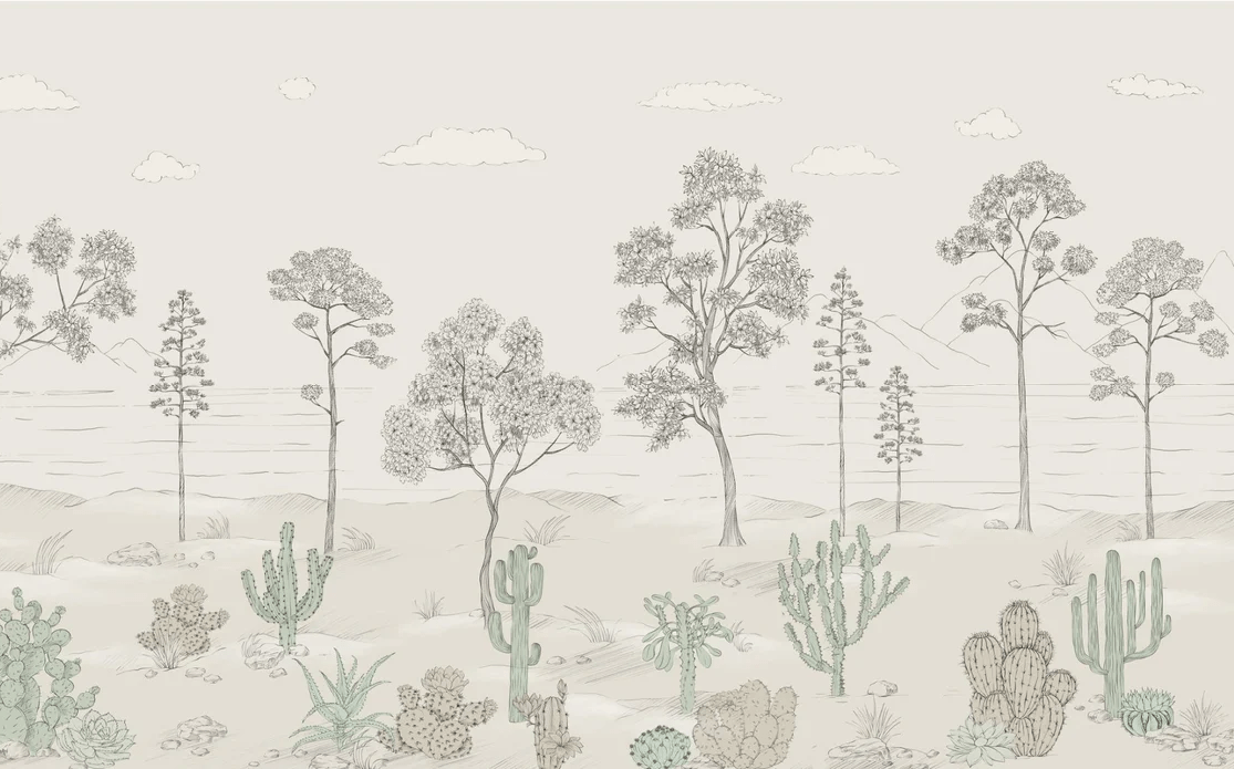 Papier peint oasis cactus tropical vert