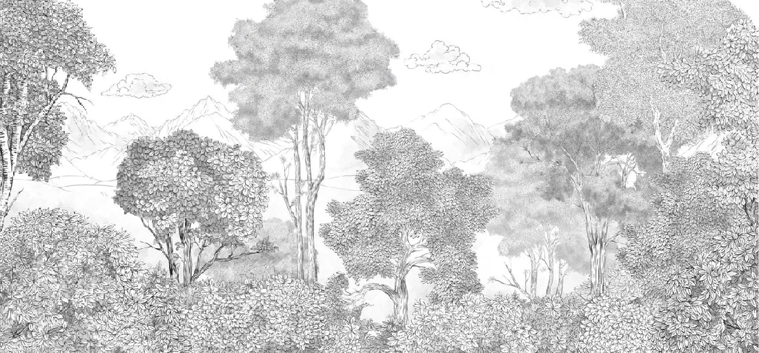 Papier peint panoramique Forêts et Monts Crayonnés - Muralconcept