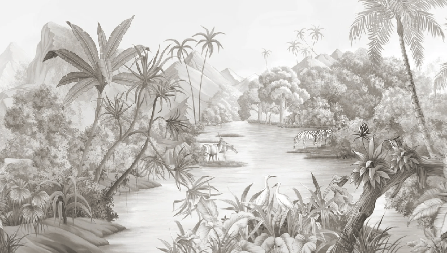 Papier peint panoramique jungle pittoresque, XXL, tendance