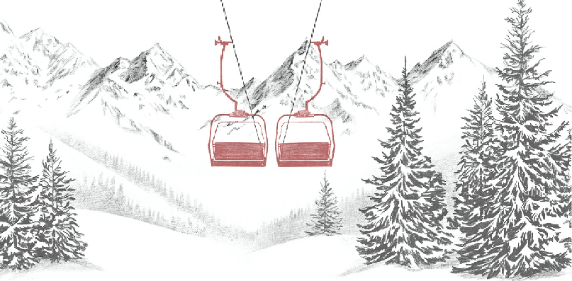 Papier peint immersion Alpine - Télésiège rouge - Muralconcept
