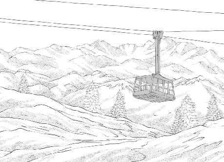 Papier peint La Plagne télécabine noir et blanc