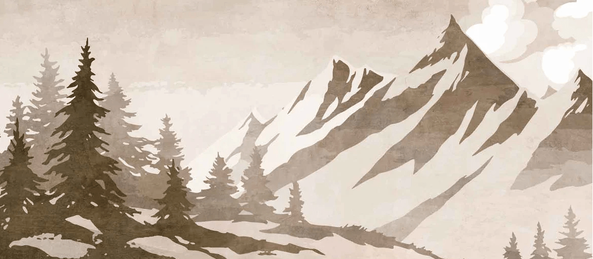 Papier peint sapin et montagne vintage sépia, XXL, tendance