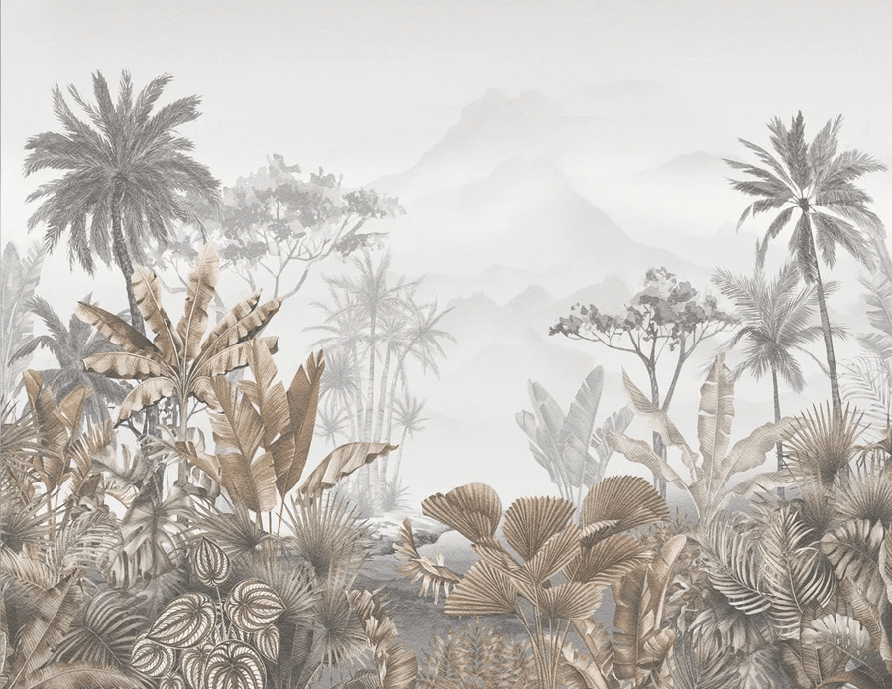 Papier peint salle de bain tendance tropical sépia