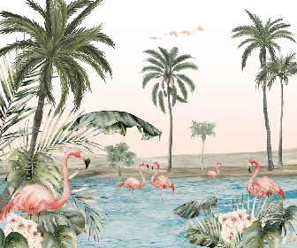 Papier peint oasis flamingo - Muralconcept