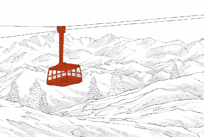 Papier peint La Plagne télécabine rouge