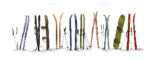 Papier peint panoramique skis colorés - Muralconcept