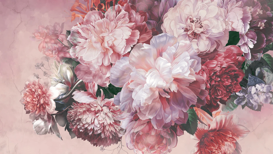 Papier peint panoramique pivoines rosé - Muralconcept