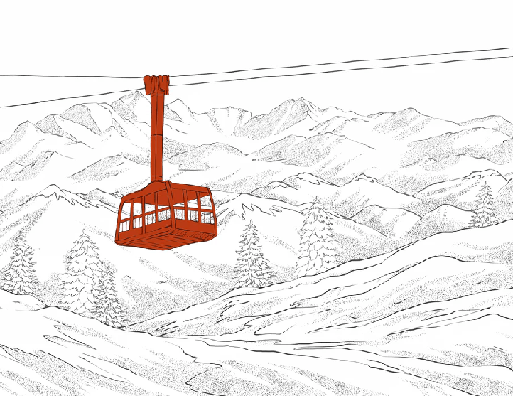 Papier peint La Plagne télécabine rouge