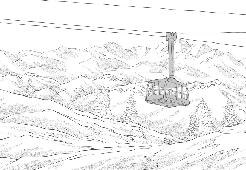 Papier peint La Plagne télécabine noir et blanc