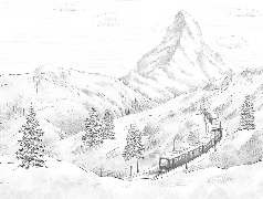 Papier peint panoramique Mont Cervin noir et blanc - Muralconcept