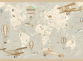 Papier peint enfant carte du monde aviateur - Muralconcept