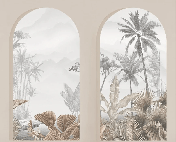 Papier peint arches tropicales sépia