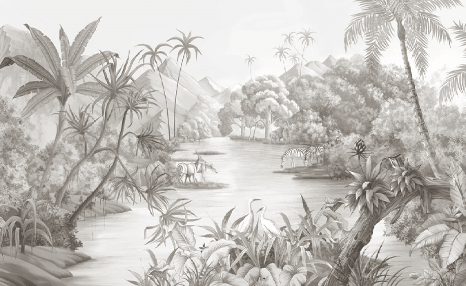 Papier peint panoramique jungle pittoresque - Muralconcept