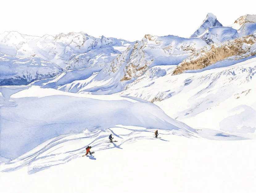 Papier peint heliski Zermatt – Montagnes suisses en aquarelle - Muralconcept