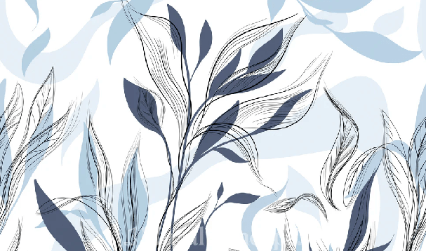 Papier peint fleur graphique bleu - Muralconcept
