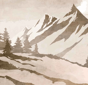 Papier peint sapin et montagne vintage sépia - Muralconcept