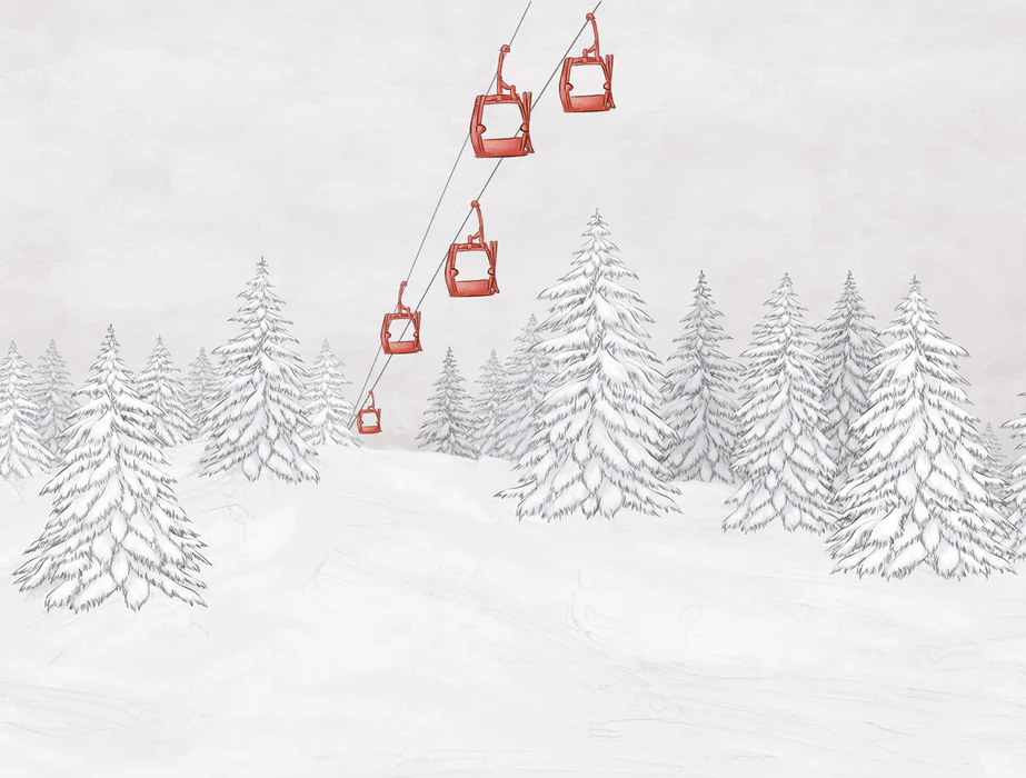 Papier peint montagne télécabine rouge - Muralconcept