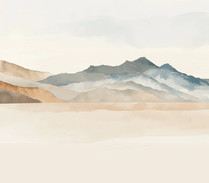 Papier peint panoramique montagne aquarelle pastel – Décor mural paysage apaisant - Muralconcept