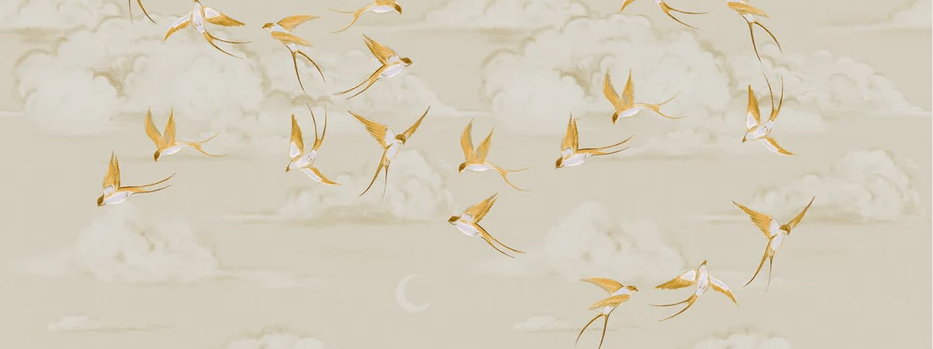 Papier peint bureau envol oiseau doré - Muralconcept