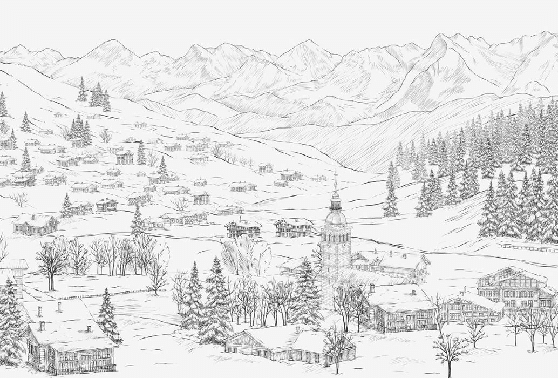 Papier peint panoramique montagne - Le Grand-Bornand paysage alpin - Muralconcept