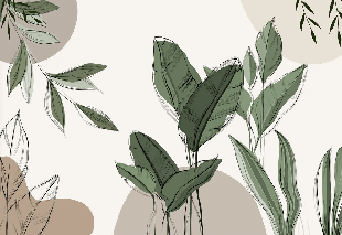 Papier peint panoramique végétal graphique taupe