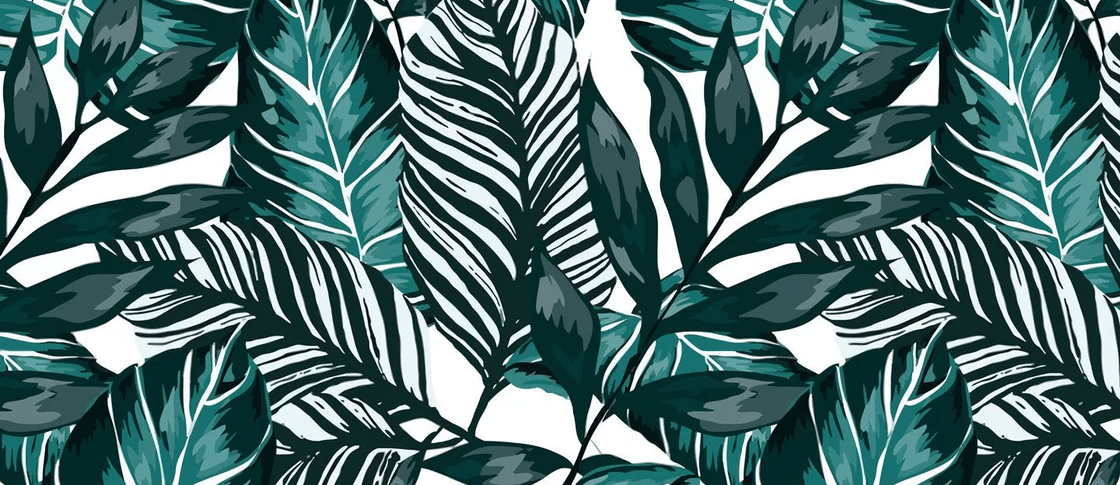 Papier peint intissé feuille couleur bleu paon - Muralconcept