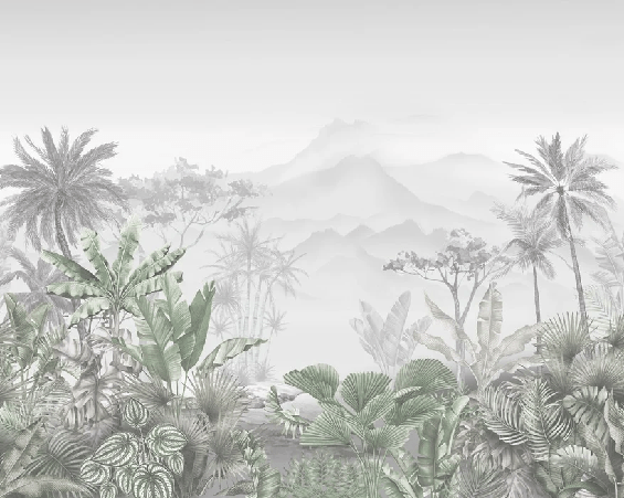 Papier peint salle de bain tendance tropical vert