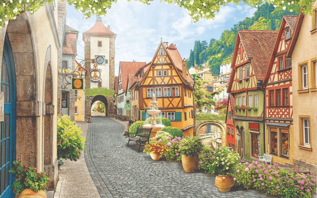 Papier peint ruelle fleurie Alsace