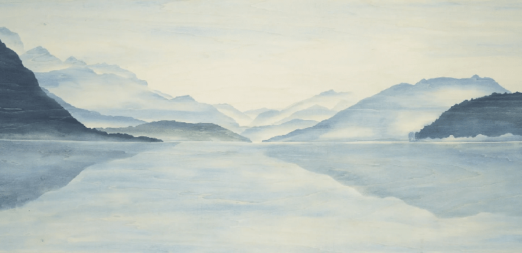 Papier Peint Vue Grand Albigny | Les Bleus du Lac® - Muralconcept