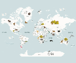 Papier peint Carte du monde en Francais enfant bleu glacier - Muralconcept