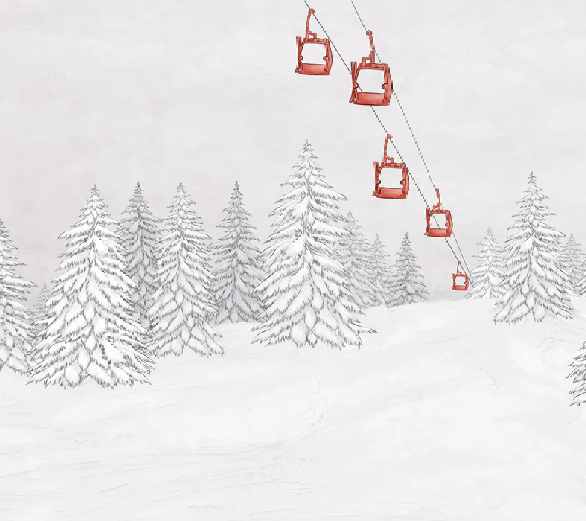 Papier peint montagne télécabine rouge