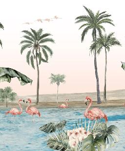 Papier peint oasis flamingo