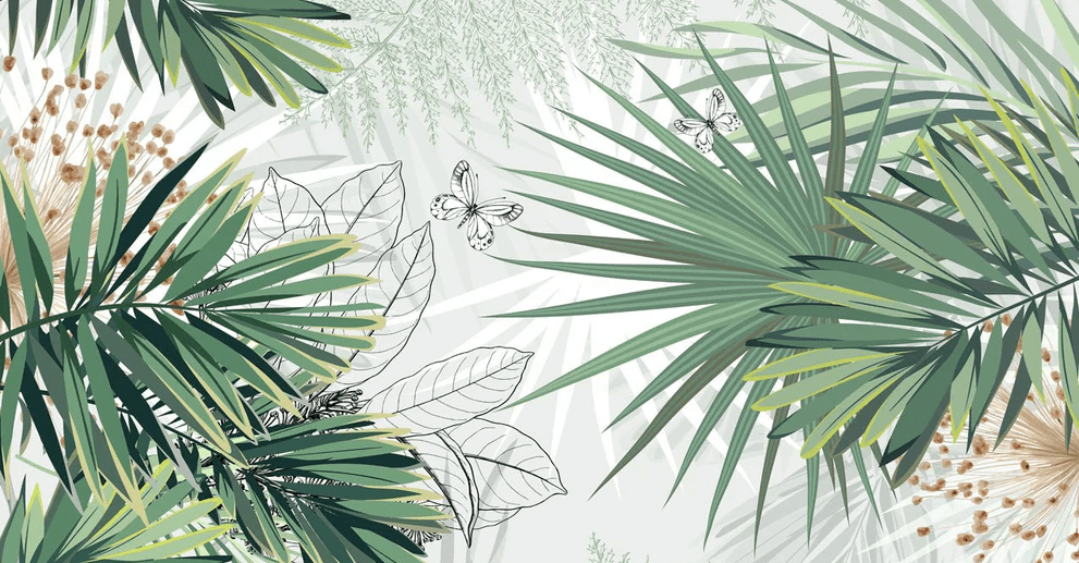 Papier peint salle de bain nature green palm